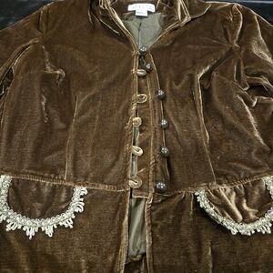 Vintage Brown Velvet Blazer with Embellished Pockets